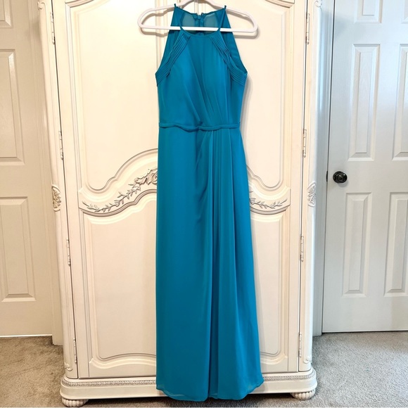 Azazie Dresses & Skirts - AZAZIE Bridesmaid Formal Long Halter Neck A-Line Dress Teal Blue Green Size 12